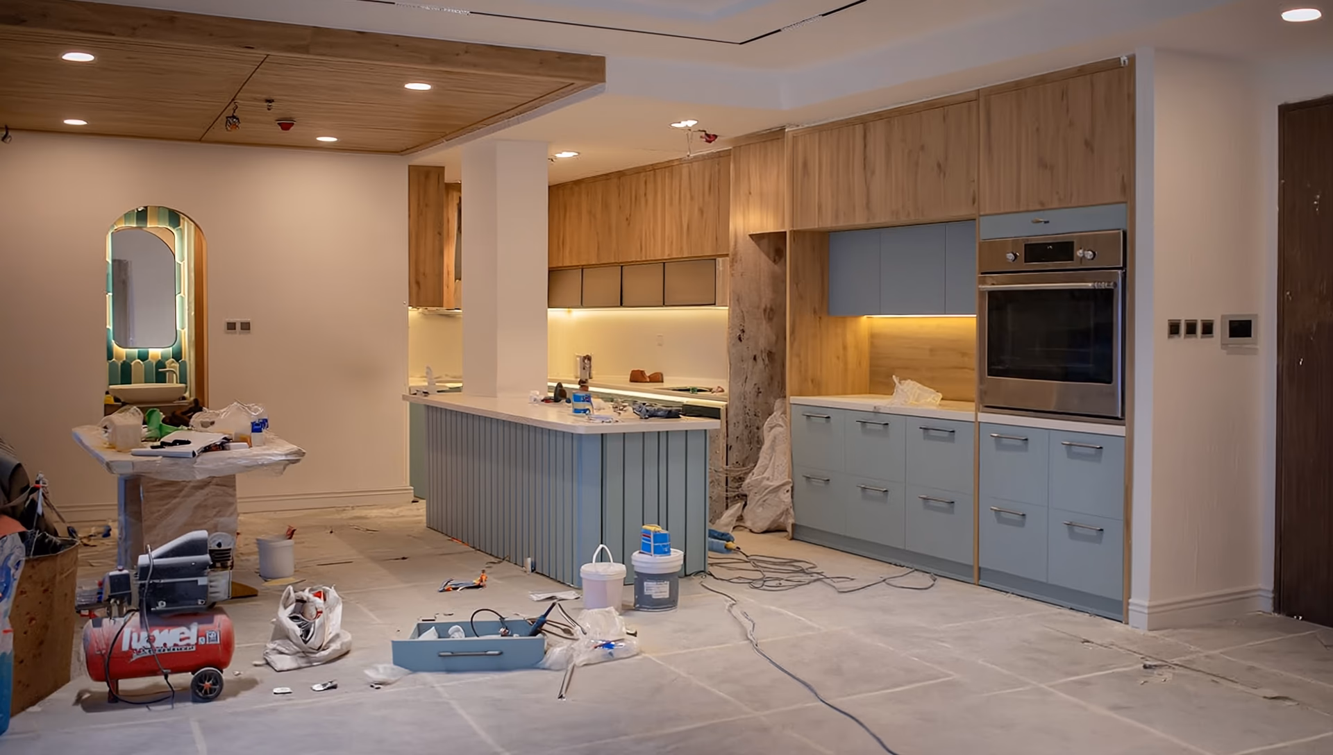 Professional builders clean after construction